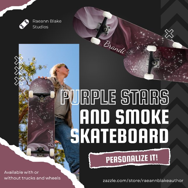 Mesmerizing Purple Stars and Smoke Skateboard (Criador carregado)