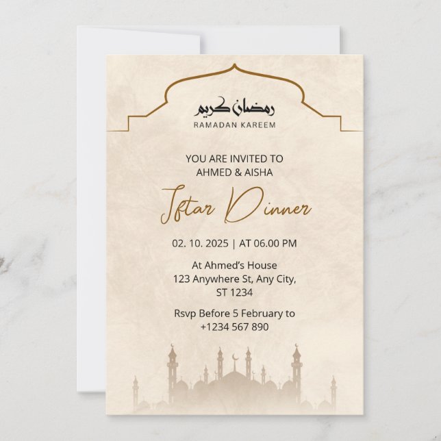 Mesquita de cor d'água ramadã de convite janto Ift (Frente)