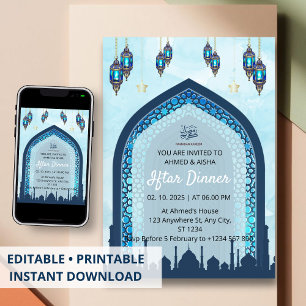 Mesquita de cor d'água ramadã de convite janto Ift