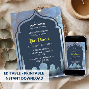 Mesquita de cor d'água ramadã de convite janto Ift