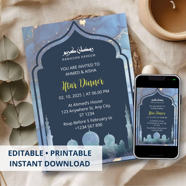 Mesquita de cor d'água ramadã de convite janto Ift (Criador carregado)