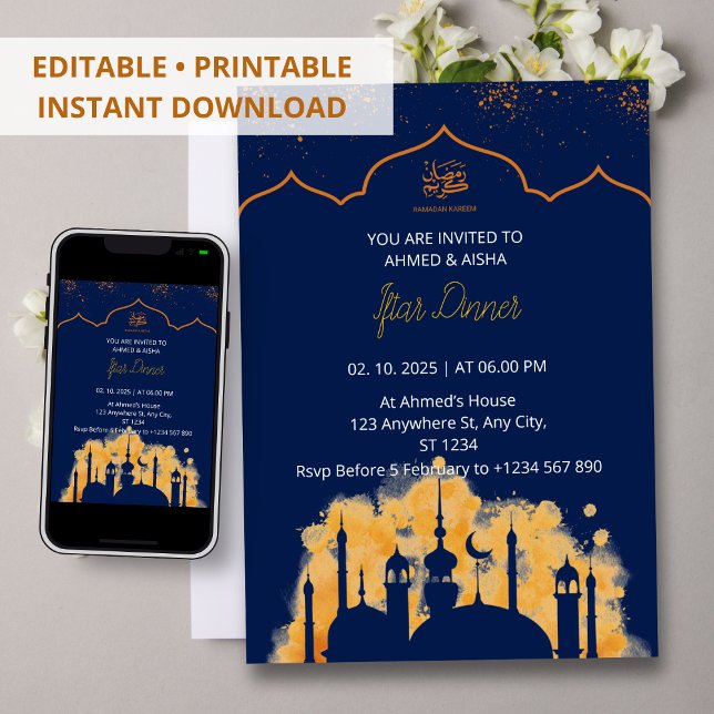 Mesquita de cor d'água ramadã de convite janto Ift (Criador carregado)