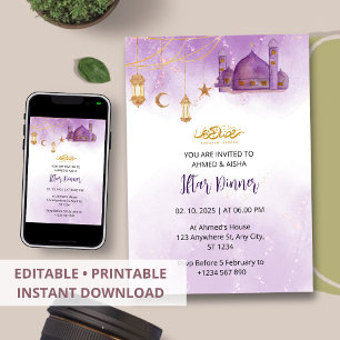 Mesquita de cor d'água ramadã de convite janto Ift