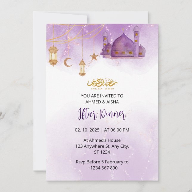 Mesquita de cor d'água ramadã de convite janto Ift (Frente)