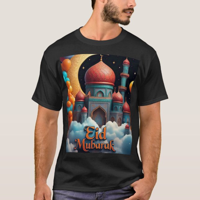 Mesquita Eid Mubarak com Camisa Balões para Homens (Frente)