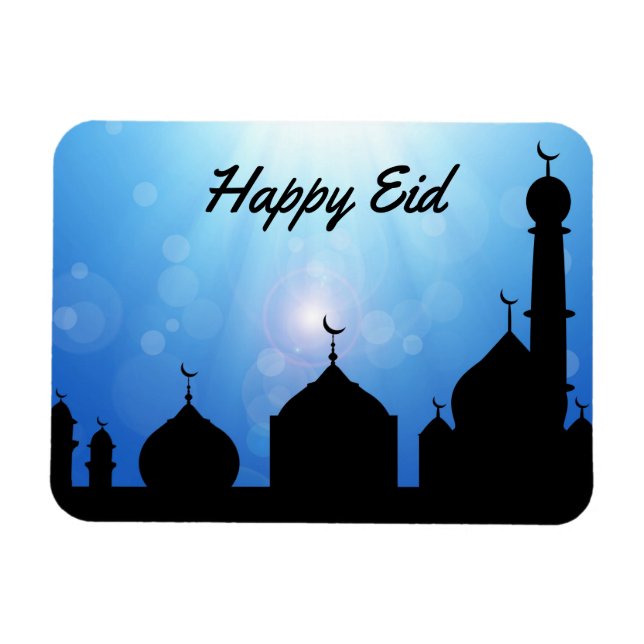 Mesquita feliz de Eid com raios solares - ímã flex (Horizontal)