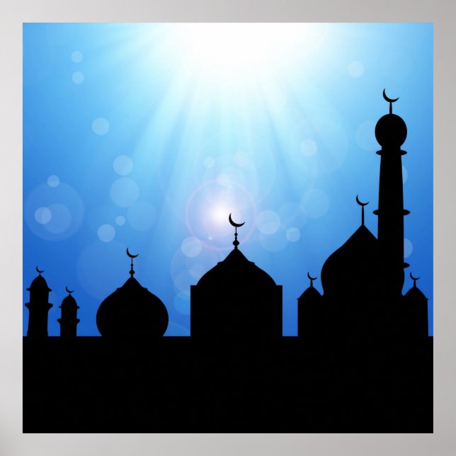 Mesquita Silhouette com Sunburst - Poster (Frente)