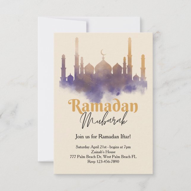 Mesquita Watercolor Ramadan Iftar Convite (Frente)