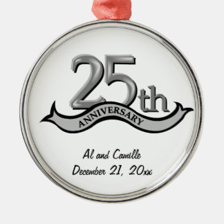 Metal 25o Ornamento de prata da lembrança do aniversário