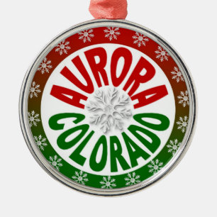 Metal Aurora Colorado, ornamento vermelho em floco de ne