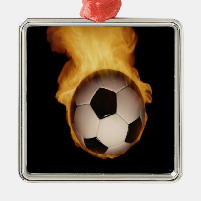 Metal Bola de Futebol sobre Ornamento de Fogo (Frente)
