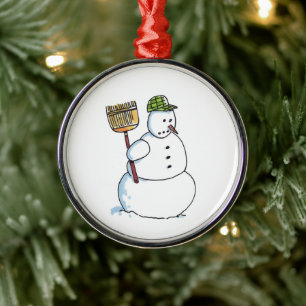Metal Boneco de Neve Vassoura ornamento redondo premium