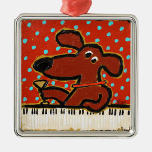 Metal cão com piano e ornamento de martini