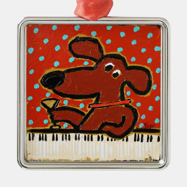 Metal cão com piano e ornamento de martini (Frente)