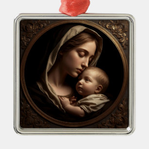 Metal “Círculo de Luz: Madona e Menino” Ornamento de Met
