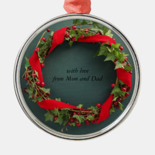 Metal Coroa de Natal, ornamento de fita de veludo premiu