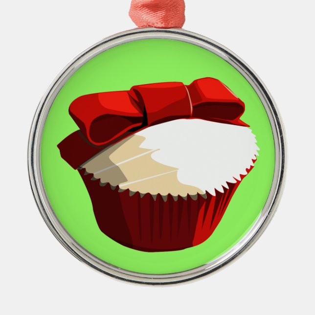 Metal Cupcake vermelho de veludo com ornamento do arco (Frente)