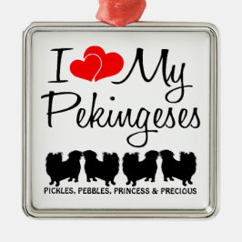 Metal Eu Amo Meu Ornamento De Quatro Cães Pekingeses