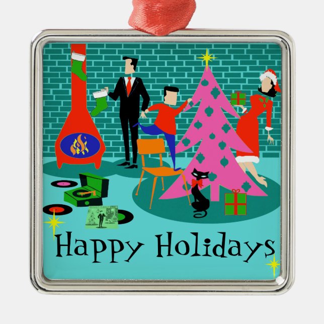 Metal Família retro que apara o ornamento da árvore de (Frente)