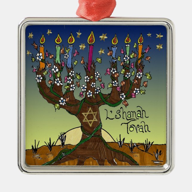 Metal Judaica L'shanah Tovah Árvore De Ornamento Da Vida (Frente)