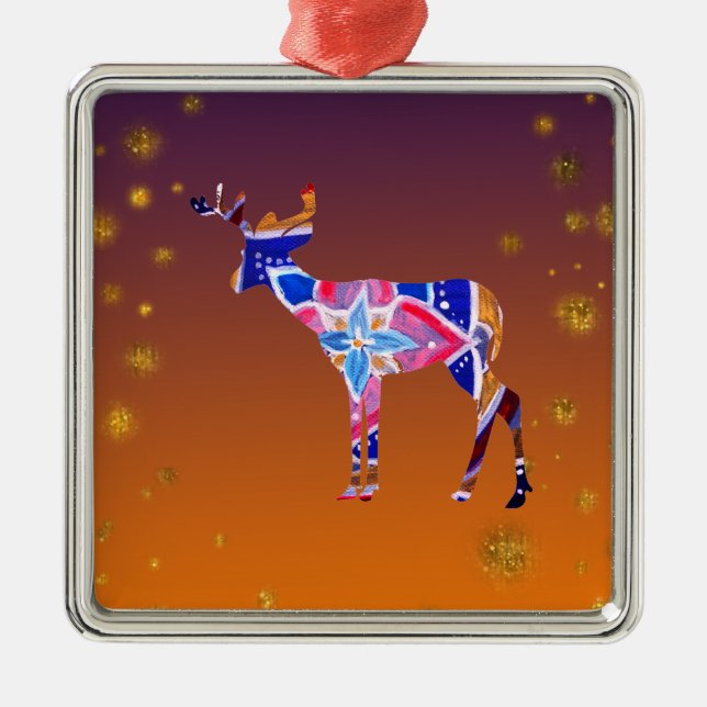 Metal Mandala Deer de Ornamento Quadrado Premium (Frente)