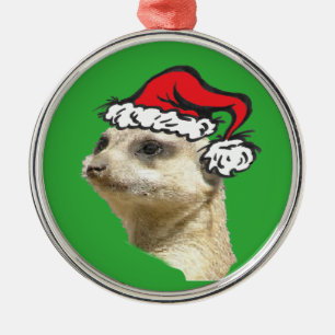 Metal Meerkat Cust de Natal. Ornamento Redondo Premium