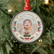 Meu Primeiro Natal Ornamento de Foto de Bebê Branc