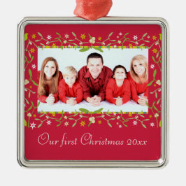 Metal Nosso primeiro ornamento de fotos de Natal