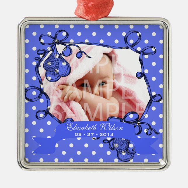 Metal Novo ornamento de fotos de bebê nascer (Frente)