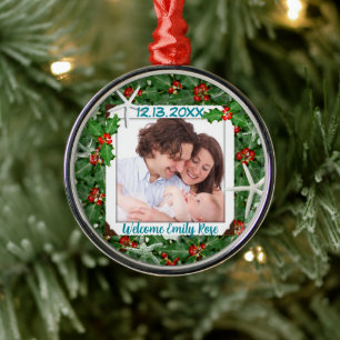 Metal Novo Ornamento de Fotos para Bebê de Natal Tropica