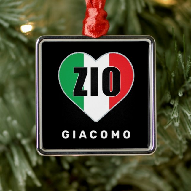 Metal Ornamento Cardíaco de Bandeira Italiana de Zio Chr (Zio Italian Flag Heart Personalized Buon Natale Ornament)