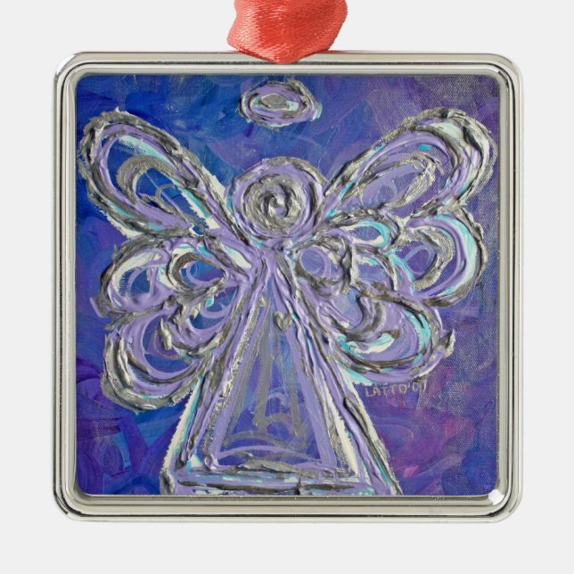 Metal Ornamento de Anjo de Prata Roxo (Frente)