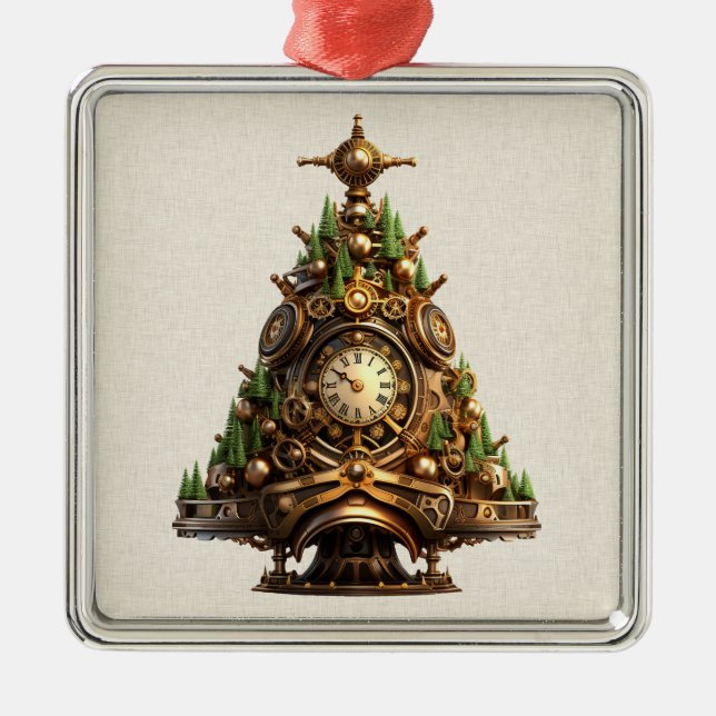 Metal Ornamento de Árvore de Natal Steampunk (Frente)