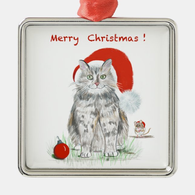 Metal Ornamento de Árvores de Gato e Rato de Natal (Frente)