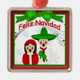 Metal Ornamento de Casal de Carolers Mexicanos no Natal