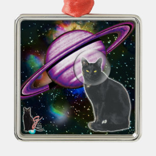 Metal Ornamento de Cosmo de Gato Espacial