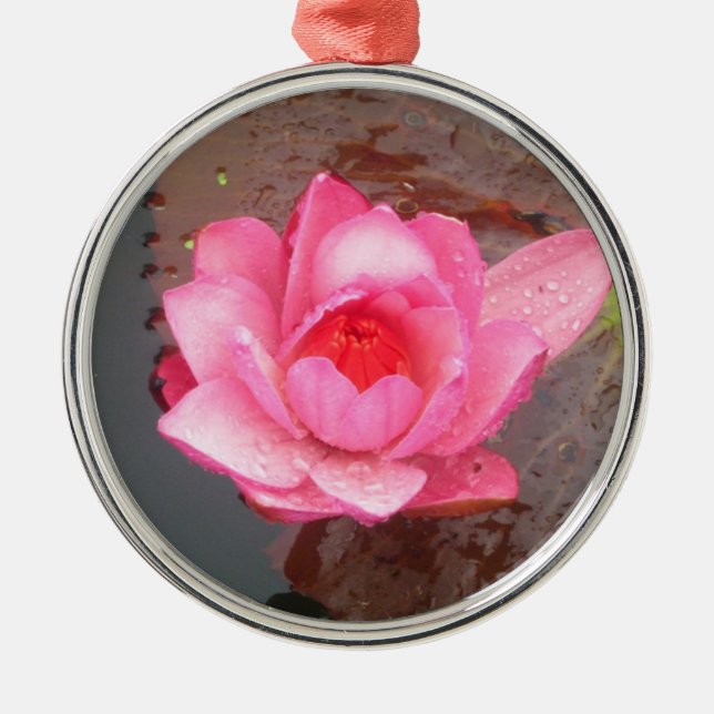 Metal ornamento de flor aquática rosa (Frente)