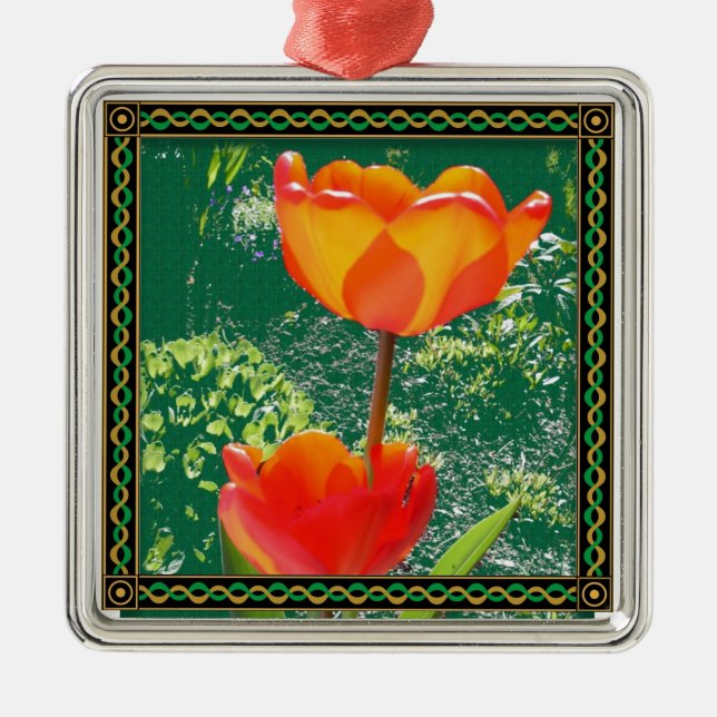 Metal Ornamento de Flor Laranja (Frente)