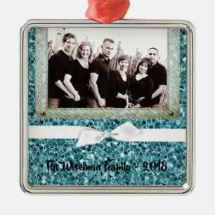 Metal Ornamento de FOTO Azul de Natal Personalizado