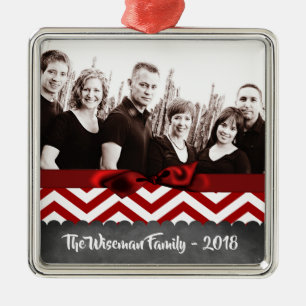 Metal Ornamento de FOTO de Chevron Vermelho Personalizad