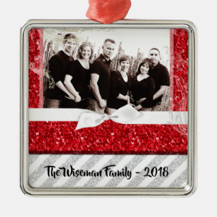 Metal Ornamento de FOTO de Glitter Vermelho de Natal Per
