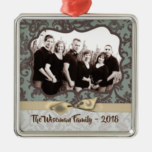 Metal Ornamento de FOTO Winte de Damask de Natal Persona