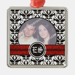 Metal Ornamento de fotos em casamento tema damasco preto