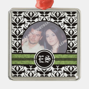 Metal Ornamento de fotos em casamento tema damasco preto