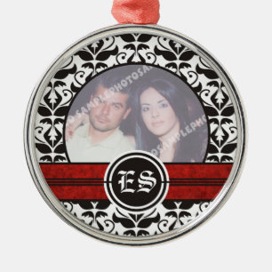 Metal Ornamento de fotos em casamento tema damasco preto