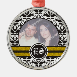 Metal Ornamento de fotos em casamento tema damasco preto