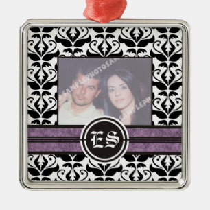 Metal Ornamento de fotos em casamento tema damasco preto
