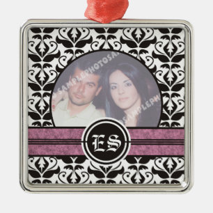 Metal Ornamento de fotos em casamento tema damasco preto