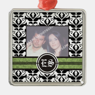 Metal Ornamento de fotos em casamento tema damasco preto