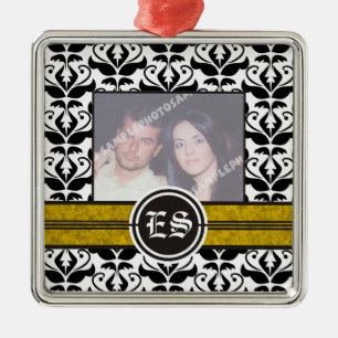 Metal Ornamento de fotos em casamento tema damasco preto